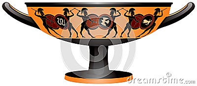 Warriors on the Ancient Greece Kylix drinking cup Vector Illustration