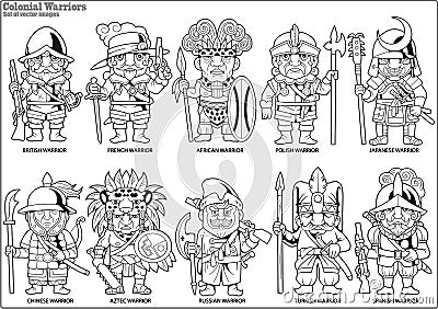 Warriors of the colonial era, set of vector images Vector Illustration