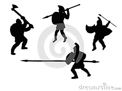 Various warriors dark silhouette Cartoon Illustration