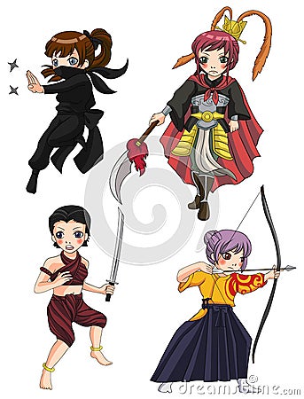 Warriors girl from various culture set 3 Vector Illustration
