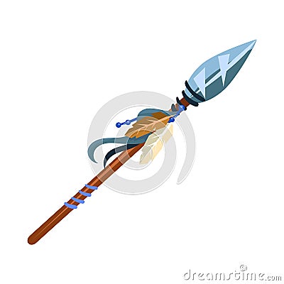 Warriors Spear Cold Weapon, Native American Indian Culture Symbol, Ethnic Object From North America Isolated Icon Vector Illustration