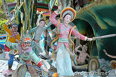 Warriors tableaux at Haw Par Villa in Singapore. Editorial Stock Photo