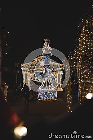 20.12.2021 - Warsaw. The capital of Poland during Christmas holidays. Fountain made of Christmas lights. Christmas time Editorial Stock Photo