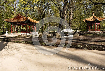 Warsaw.Chinese garden in Lazienki Royal Park Editorial Stock Photo