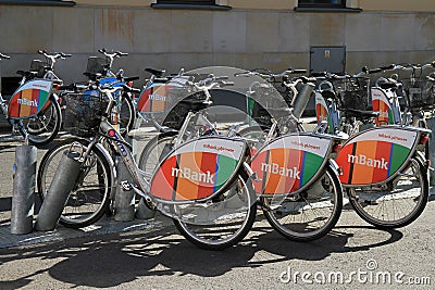 Warsaw City Bikes Editorial Stock Photo