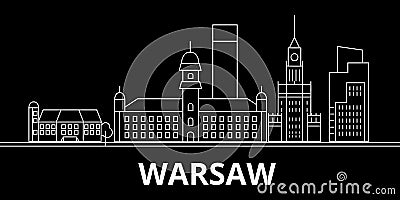 Warsaw city silhouette skyline. Poland - Warsaw city vector city, polish linear architecture, buildings. Warsaw city Vector Illustration