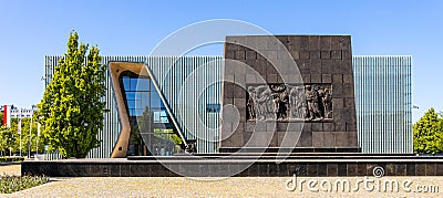 Warsaw Ghetto Heroes monument by Albert Speer in front of POLIN Museum of the History of Polish Jews in historic Jewish ghetto Editorial Stock Photo