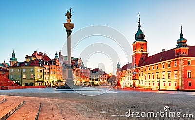 Warsaw, Old town square at night, Poland, nobody Stock Photo