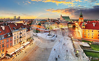 Warsaw Old Town square, Royal castle at sunset, Poland Stock Photo