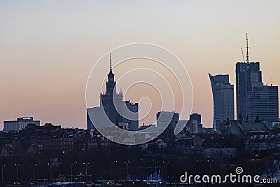 Warsaw panorama at sunset with clear sky Editorial Stock Photo