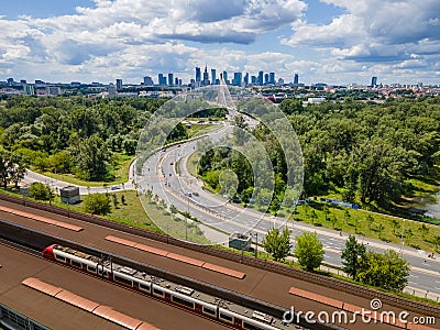 Warsaw, Poland. Aerial view of the city . stadion train station Stock Photo