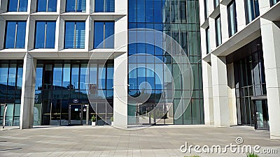 Architectural fragment of the entrance of the modern office building in Mokotow district. Editorial Stock Photo