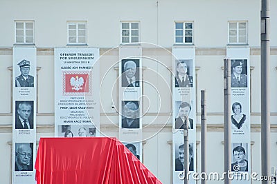 Just before the ceremony of unveiling the monument the victims of a plane crash near Smolensk. Editorial Stock Photo