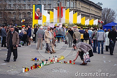 Mourning in Warsaw during of funeral of John Paul II Editorial Stock Photo