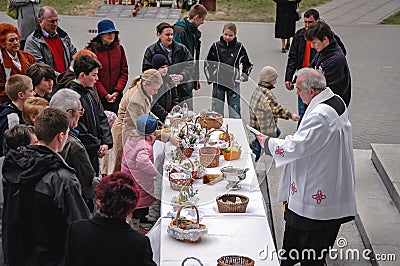 Blessing Easter baskets in Warsaw Editorial Stock Photo