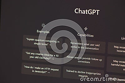 ChatGPT chat bot seen on laptop screen. AI or artificial intelligence chatbot developed by OpenAI Editorial Stock Photo