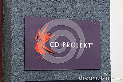 Logo and sing of CD Projekt. CD Projekt S.A. is a Polish video game developer, publisher and distributor based in Warsaw Editorial Stock Photo