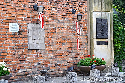 WARSAW, POLAND. A fragment of the Memorial to the dead during the Warsaw revolt on January 28, 1944 Editorial Stock Photo