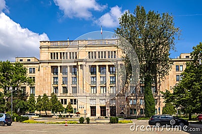 Warsaw, Poland - Front view of the polish government Ministry of Finance headquarter building at the Swietokrzyska street in the Editorial Stock Photo