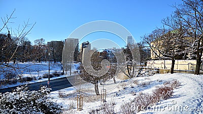 Old town is the historic center of Warsaw. Sights of Poland. Snow day. Winter, architecture concept. Editorial Stock Photo