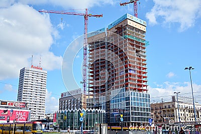 Construction of the Widok Towers office building. Editorial Stock Photo