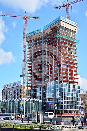 Construction of the Widok Towers office building. Editorial Stock Photo