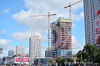 Construction of the Widok Towers office building. Editorial Stock Photo
