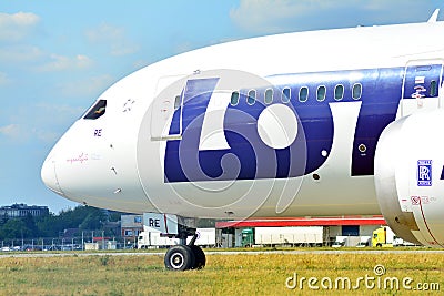 SP-LRE LOT - Polish Airlines Boeing 787-8 Dreamliner preparing to take off. Editorial Stock Photo