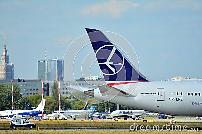 SP-LRE LOT - Polish Airlines Boeing 787-8 Dreamliner preparing to take off. Editorial Stock Photo