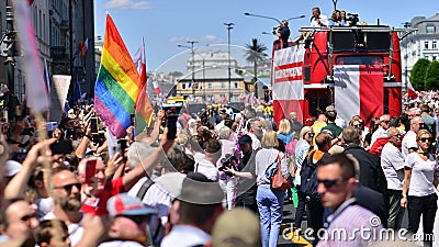 Warsaw, Poland. 4 June 2023. Hundreds of thousands march in anti-government protest to show support for democracy. Editorial Stock Photo