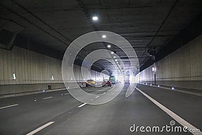 Driving a car in Ursynow Tunnel Editorial Stock Photo