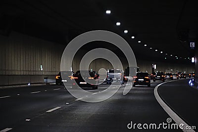 Driving a car in Ursynow Tunnel Editorial Stock Photo