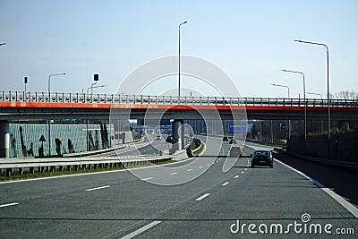 Overpass over S2 expressway - view from driver's perspective Editorial Stock Photo