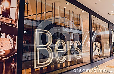 WARSAW. POLAND - MAY 21, 2023: Bershka brand retail shop logo signboard on the storefront in the shopping mall Editorial Stock Photo