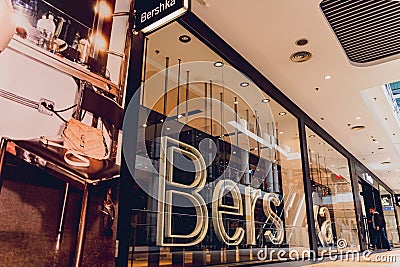 WARSAW. POLAND - MAY 21, 2023: Bershka brand retail shop logo signboard on the storefront in the shopping mall Editorial Stock Photo