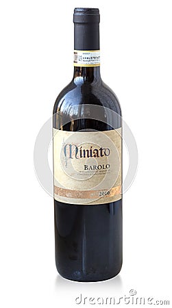 Barolo red wine bottle isolated on white Editorial Stock Photo