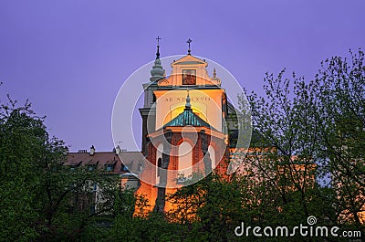 Warsaw,Poland,Old Town, night view of St. Anne`s church. Stock Photo