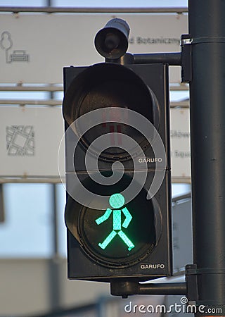Pedestrian traffic light in Waesaw Editorial Stock Photo