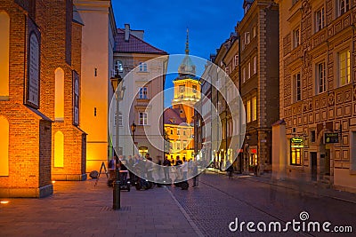 Warsaw, Poland - September 5, 2018: Architecture of the old town in Warsaw city at dusk, Poland. Warsaw is the capital and largest Editorial Stock Photo