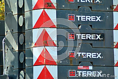 Construction of the second metro line. Cranes on the Warsaw subway construction site. Terex Demag -cc-3800 Editorial Stock Photo