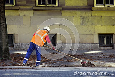 Morning job is janitor, sweep streets Editorial Stock Photo