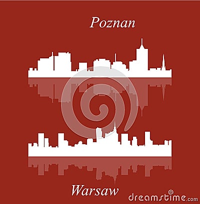 Warsaw, Poznan, 2 city silhouette in Poland Vector Illustration