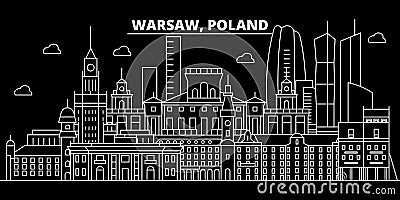 Warsaw silhouette skyline. Poland - Warsaw vector city, polish linear architecture, buildings. Warsaw travel Vector Illustration