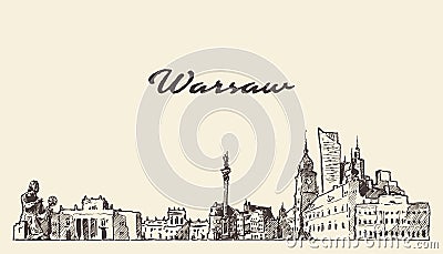 Warsaw skyline Poland hand drawn vector sketch Vector Illustration