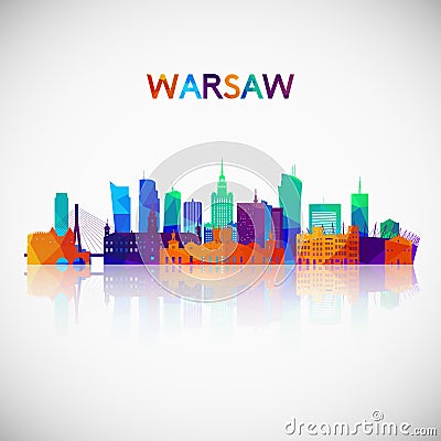 Warsaw skyline silhouette in colorful geometric style. Vector Illustration