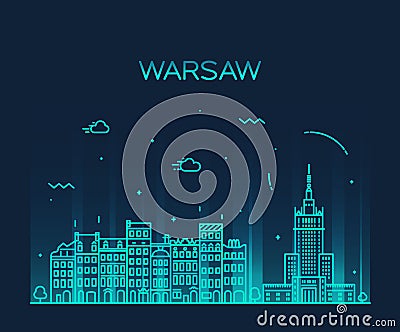 Warsaw skyline silhouette illustration linear Vector Illustration