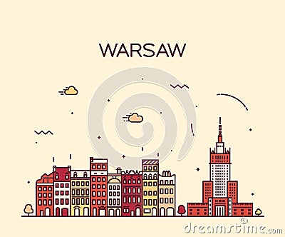 Warsaw skyline silhouette illustration linear Vector Illustration