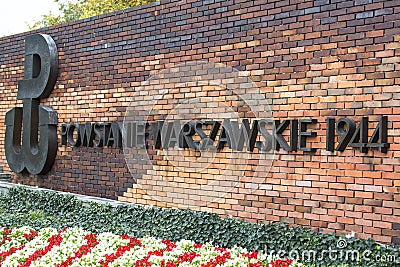Warsaw Uprising Monument , brick wall with inscription Editorial Stock Photo