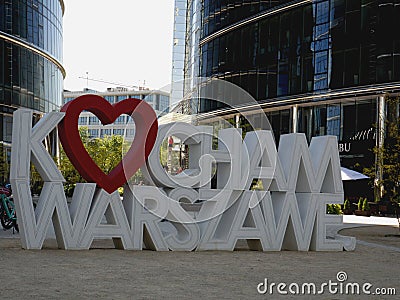 Warsaw is warsaw is changing.Wola district.l love warsaw Editorial Stock Photo