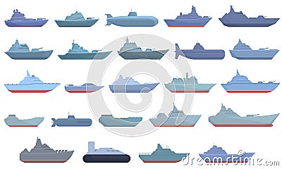 Warship icons set cartoon vector. Military carrier Vector Illustration